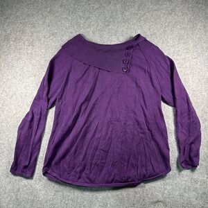 Great Northwest Indigo Womens XL Purple Asymmetrical Button Neck Knit Sweater